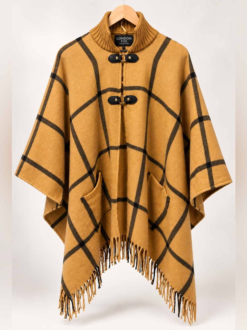 London Fog Fringe Poncho with Toggle Closures (rack)
